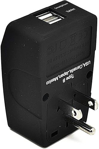 Ceptics US Adapter Power Plug Ceptics - EU European to USA American Socket Travel Outlet - Grounded Universal Input - Dual USB - 4 in 1, Black…