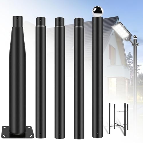 TIUYAO Street Light Pole 16Ft Tall, Solar Split Street Lamp Post for Outdoor Light Galvanized Heavy-Duty Metal Light Pole with Mounting Steel Anchors