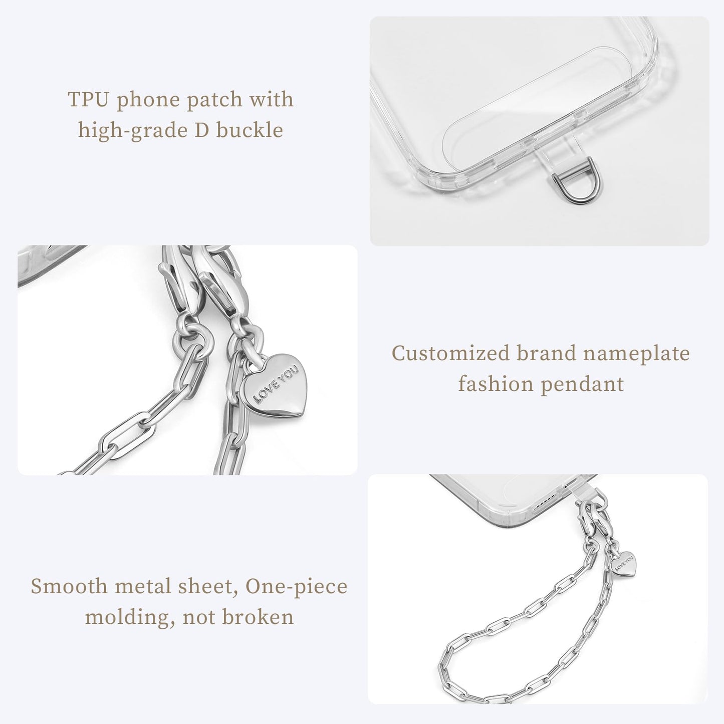 UKON Phone Chain Wrist Strap Metal Phone Lanyard Wristlet Strap with 2xTPU Tether Tab for Women Shopping Traveling Party