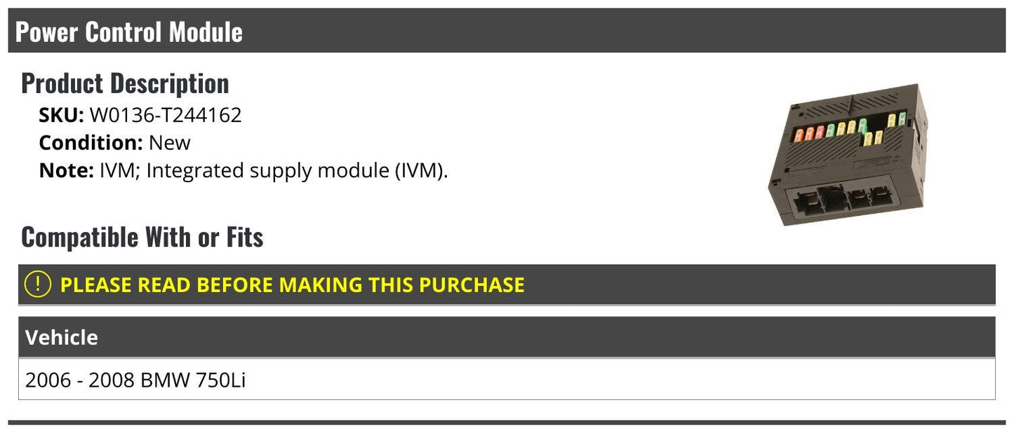 Power Control Module IVM (Integrated Supply Module) - Compatible with 2006-2008 BMW 750Li