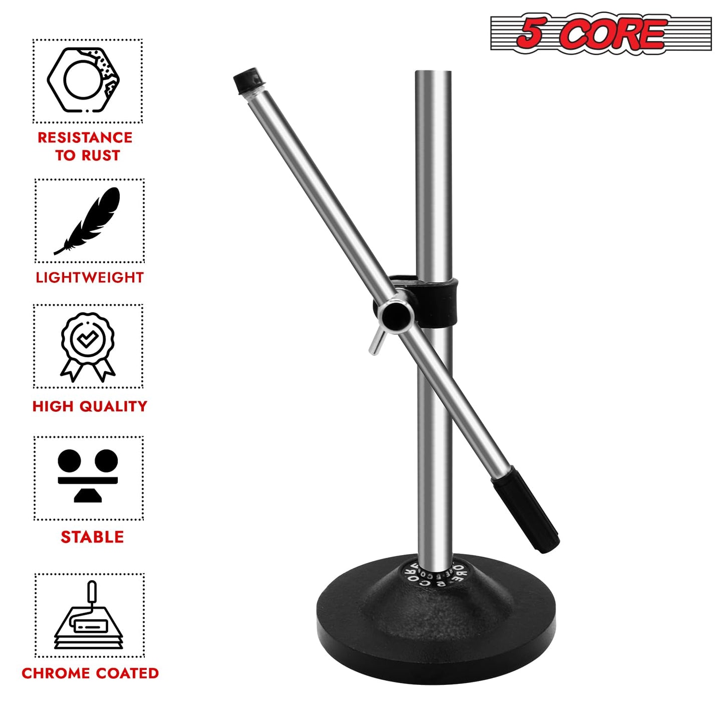 5 Core Mic Stand Adjustable Desk Boom Microphone Stands Round Base Portable Table Pedestal Para Microfono w Universal Mike Holder - MS RBS CH IN