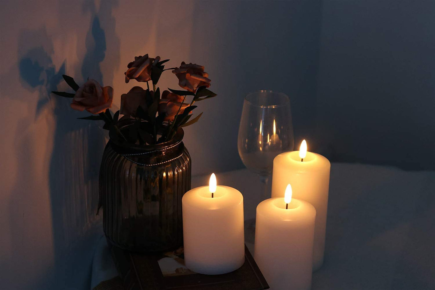 GenSwin Flameless Flickering Candles 3D Wick Battery Operated with 6H Timer, Real Wax Pillar LED Votive Candles Warm Light, Set of 3 Perfect