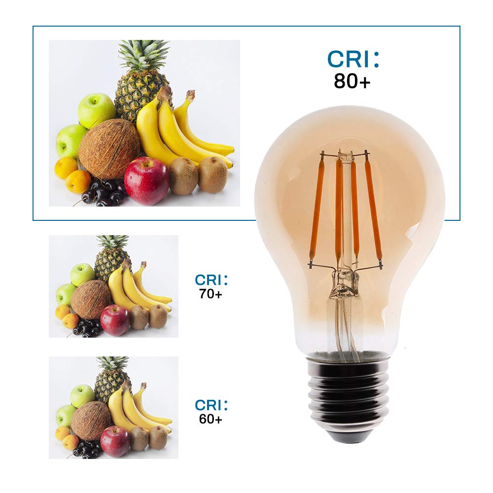 Vintage LED Edison Light Bulbs, A19 Edison Bulbs, 4W Equivalent to 40W, 2200K Warm White, Antique Dimmable LED Filament Bulb, Amber Light Bulbs, Old