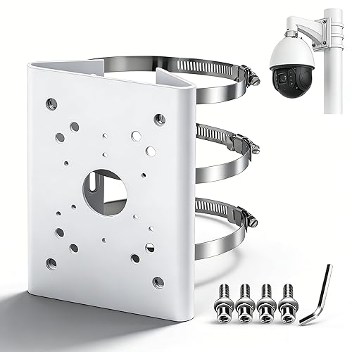 BeElion Pole Column Vertical Pole Mount Bracket for CCTV Dahua Wall Mounts Dome Security Cameras- Adjustable 80-150mm Hoop, 10KG Heavy Duty