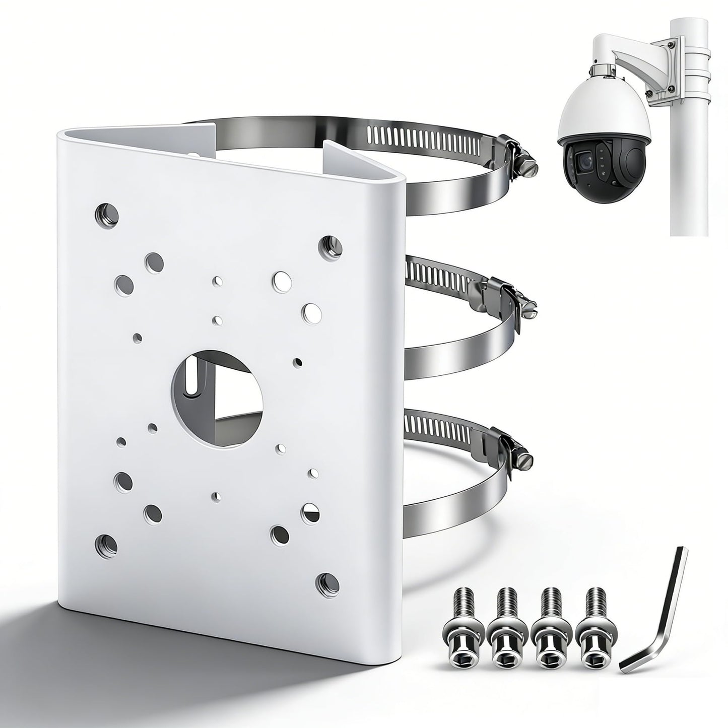 BeElion Pole Column Vertical Pole Mount Bracket for CCTV Dahua Wall Mounts Dome Security Cameras- Adjustable 80-150mm Hoop, 10KG Heavy Duty