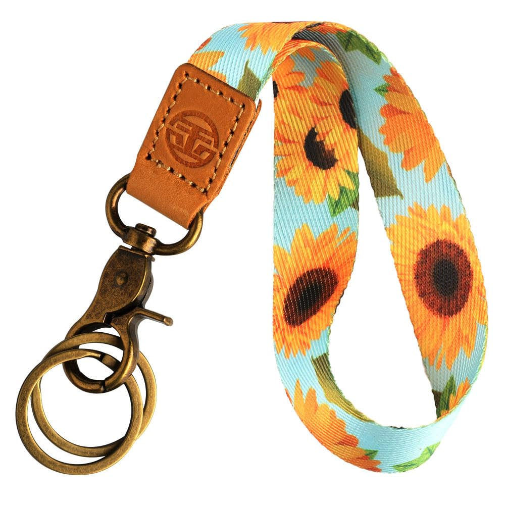 glodentai Cute Wrist Lanyard for Keys, Keychain, Wallet, Id Holder, Cell Phone, Wristlet Lanyard Key Chain Holder (sunflower)