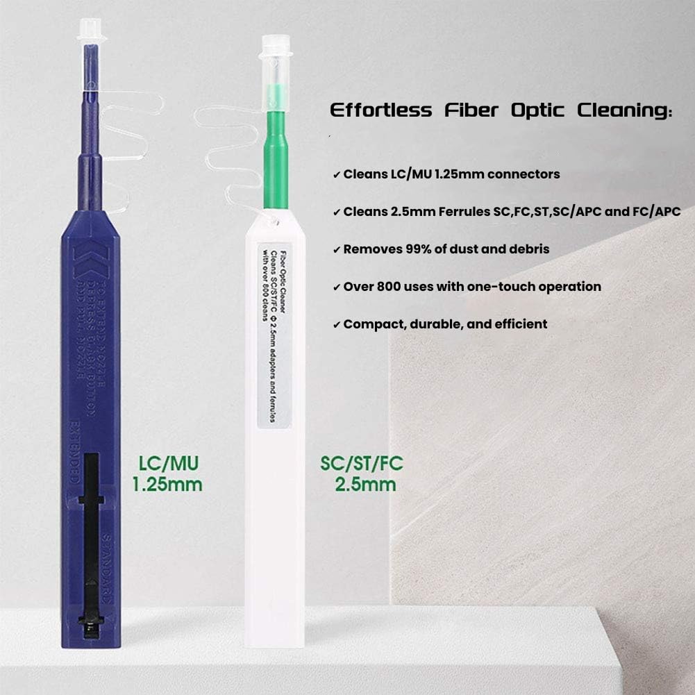 Zenithra Fiber Optic Cleaner Pen Set, 1.25mm LC/MU and 2.5mm SC/STE2000/FC Connectors - 800+ Cleans