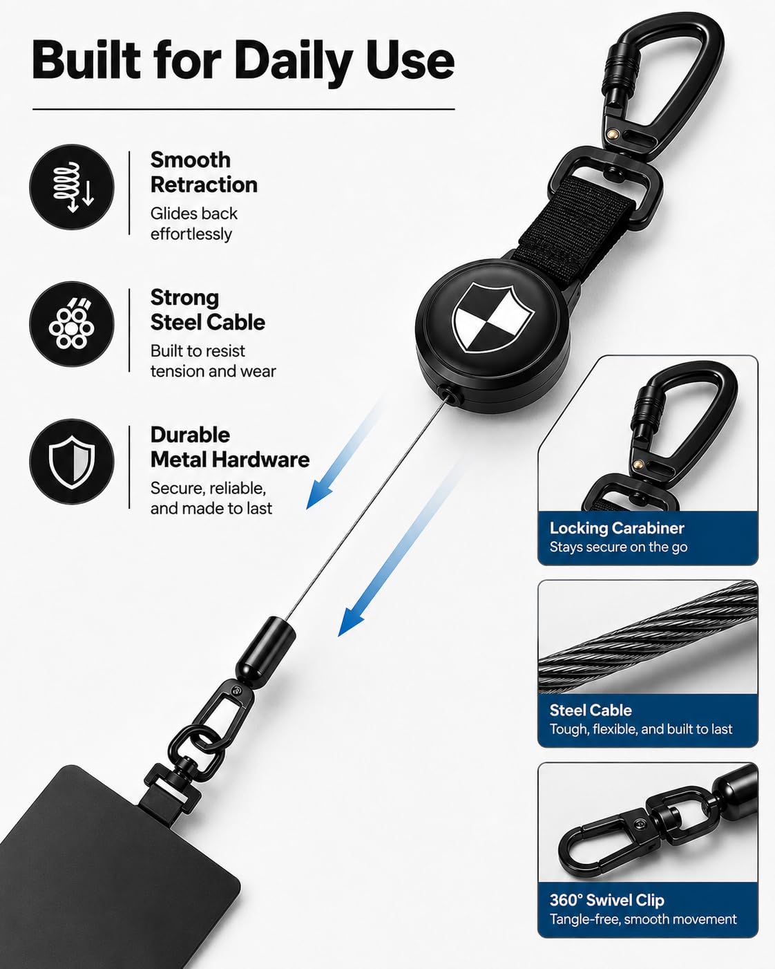 Retractable Anti Theft Phone Lanyard: Universal Pickpocket Proof Cell Phone Strap with Metal 360° Tether Tab Lock Carabiner Keychain & Adjustable