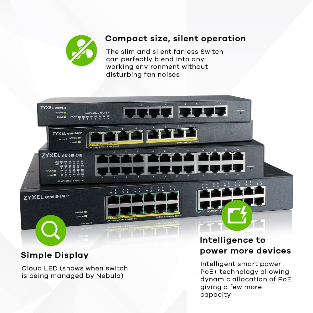 Zyxel 24 Port PoE Switch | Smart Managed | Gigabit Network Ethernet Switch | 12x GbE + 12x GbE PoE+ with 130W Budget | Rack Mount | Smart Fan