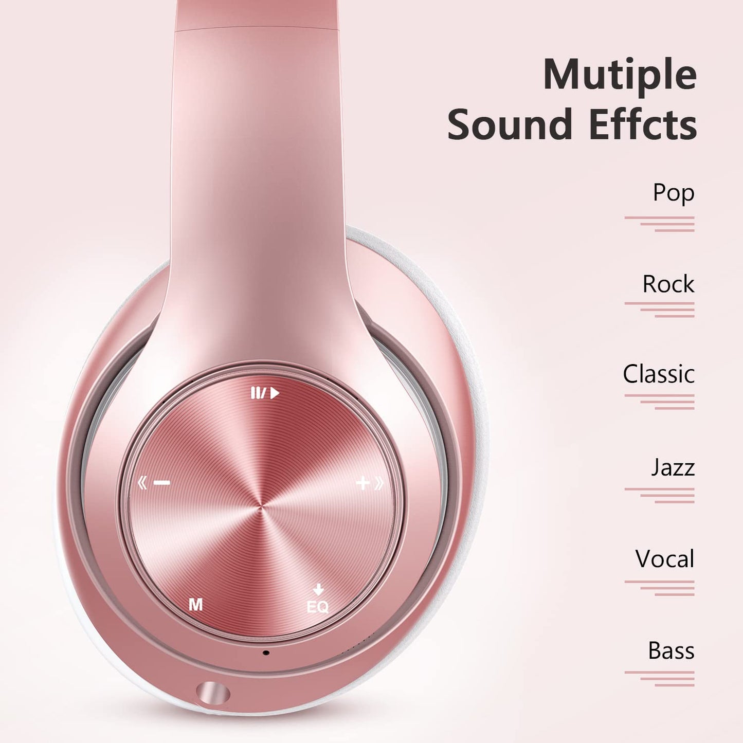 Tuitager 9S Over Ear Bluetooth Headphones, 60 Hours Playtime, Hi-Fi Stereo, Deep Bass, Microphone, Foldable, Rose Gold