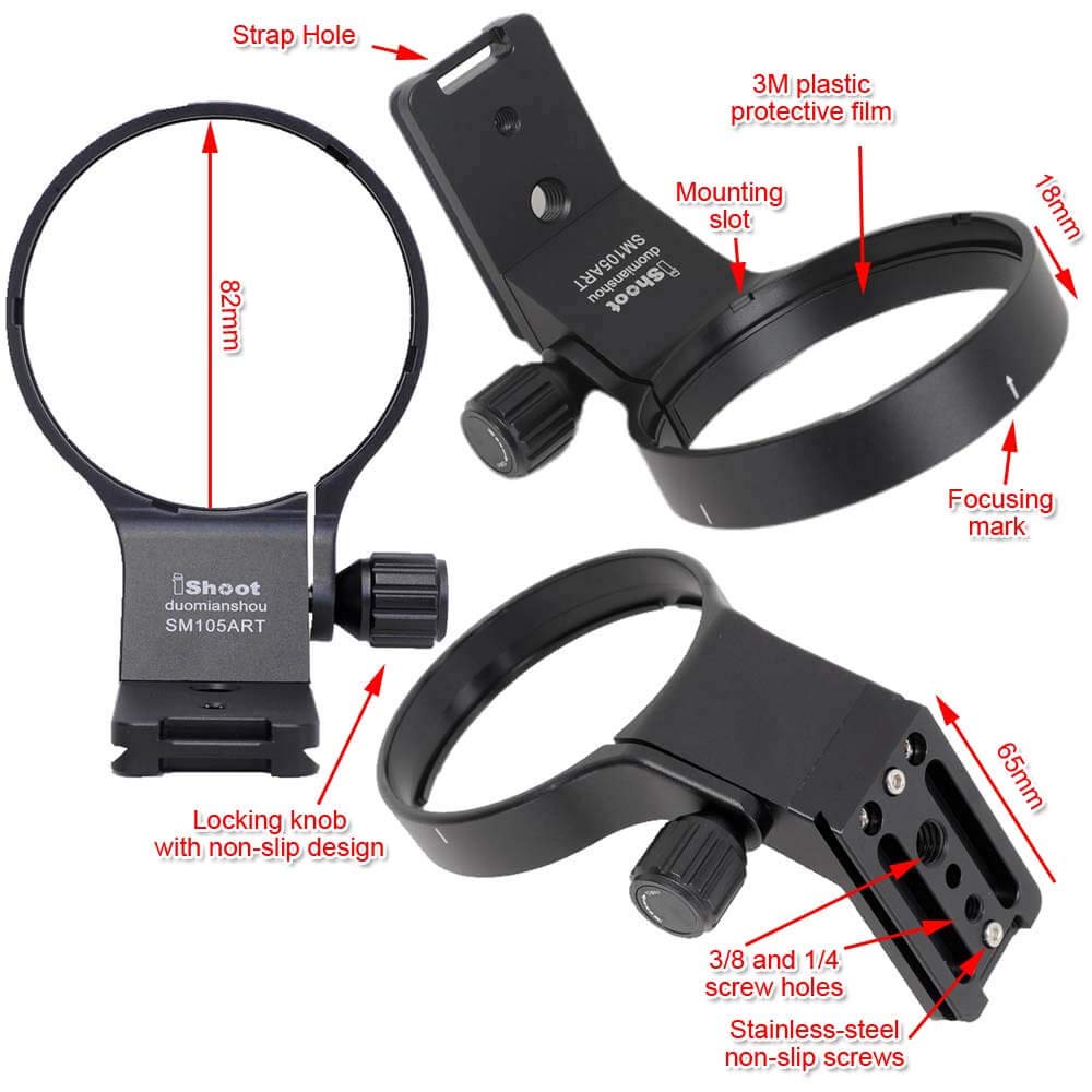 iShoot 82mm Metal Tripod Mount Ring Lens Collar Compatible with Sigma 105mm F1.4 DG HSM Art & Sigma 100-400mm F5-6.3 DG DN OS, Lens Support Holder