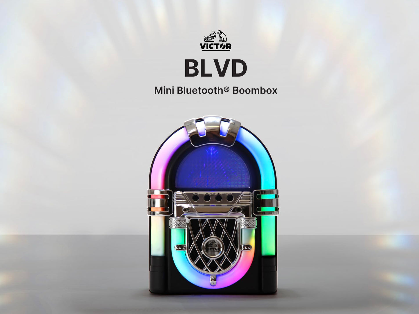 VICTOR VDTJ-1000 Mini Bluetooth Jukebox with Multicolor LED Lighting, Rechargeable Battery, Built-in Stereo Speaker, USB/SD Playback, and 3.5mm Aux