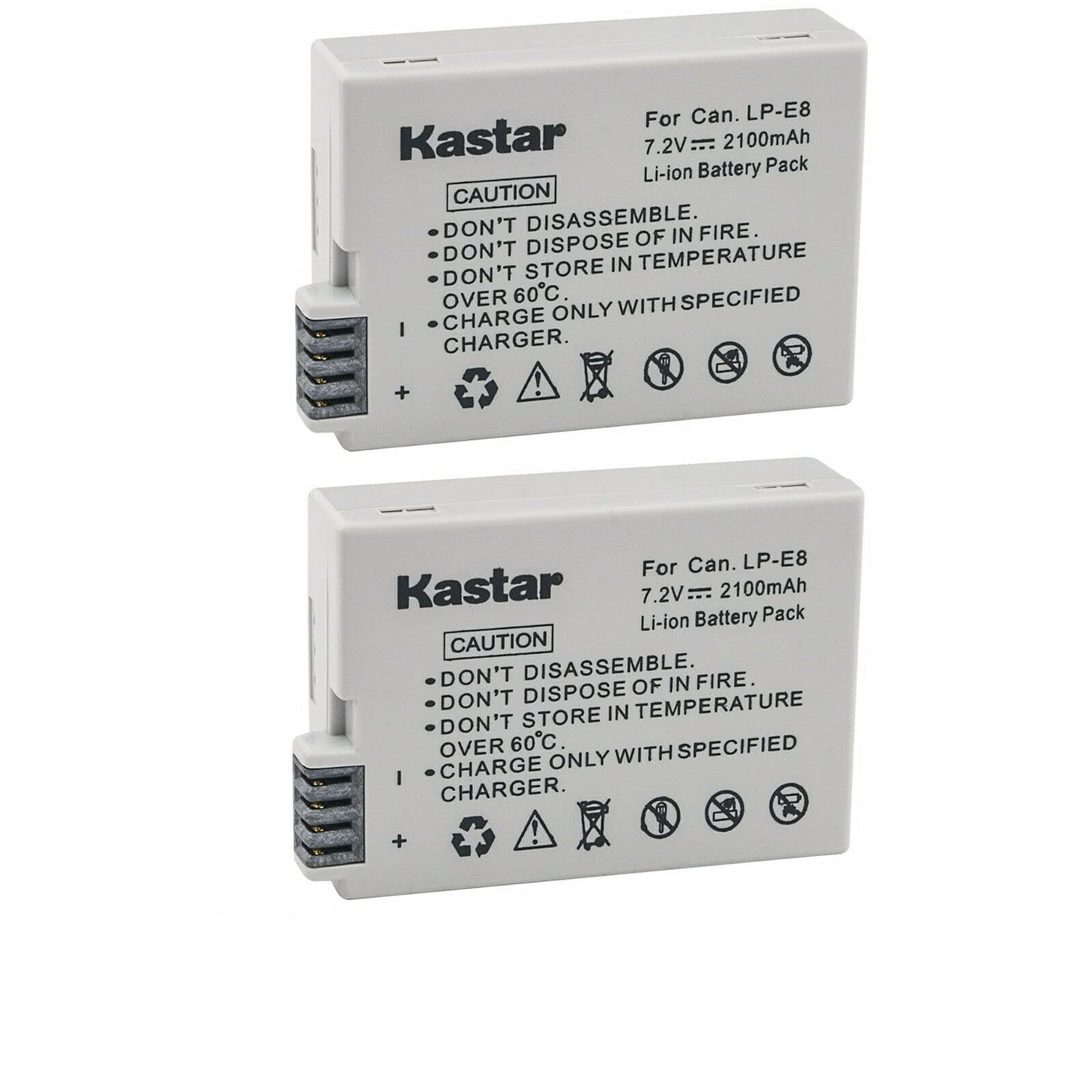 Kastar LPE8 Battery (2-Pack) Compatible with Canon LP-E8, LC-E8E, BG-E8 and Canon EOS 550D, EOS 600D, EOS 700D, EOS Rebel T2i, EOS Rebel T3i, EOS