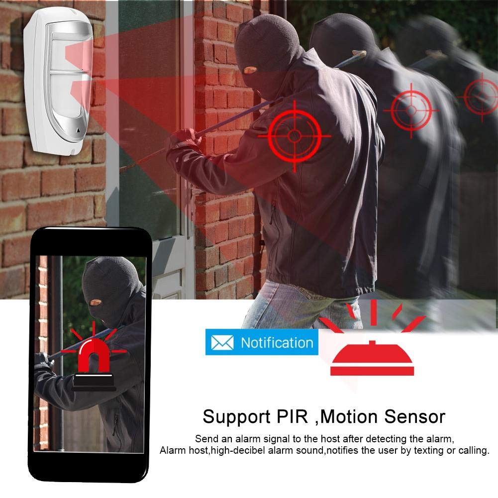 Dioche PIR Motion Sensor, Infrared Security Alarm, Outdoor Wired Double-Beam Infrared Immune Burglar Alarm System for Home Security