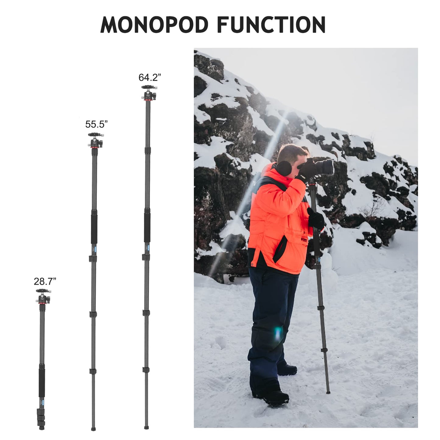 CAVIX Professional 62" Carbon Fiber Camera Tripod, Tripod & Monopod 2 in 1, Lightweight Travel Tripod with 360° Ball Head, Arca Quick Release, 22lb
