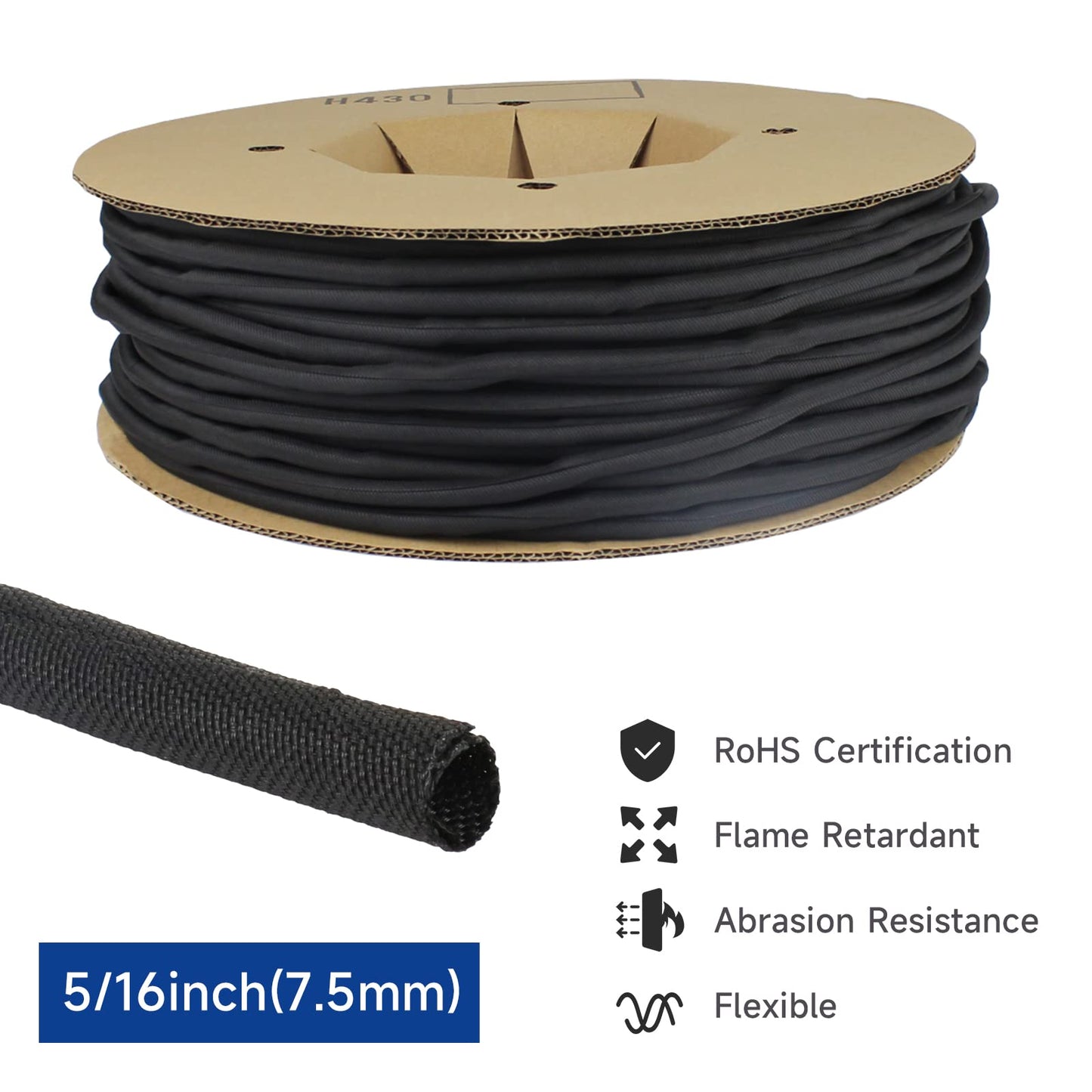 Braided Split Wire Loom Wrap Cable Sleeve Tube Harness Lot Sheathing Management Organize (5/16"-15ft)