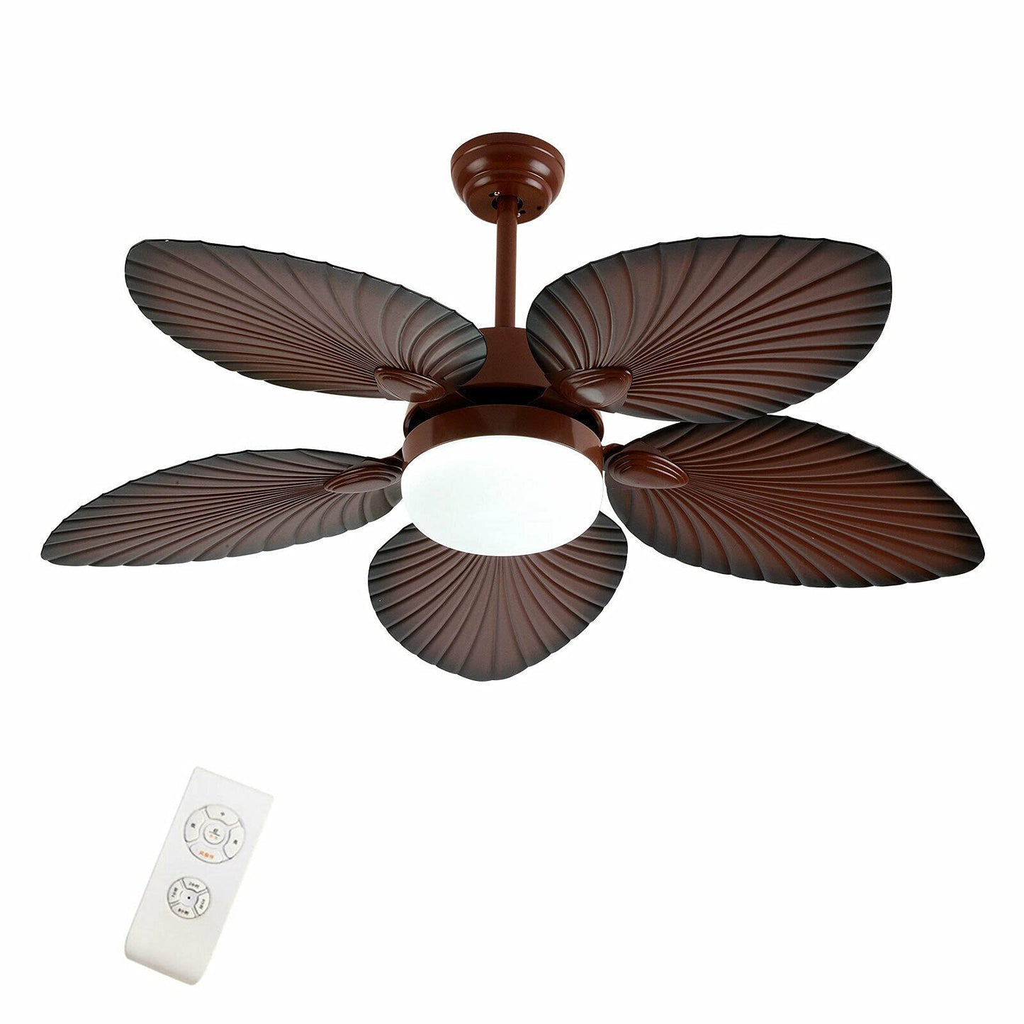 Ceiling Fan Light 5 Wood Palm Leaf Shaped Blades Tropical Style 3 Speed Quiet Motor Chandelier w/Remote for Bedroom Home Office Restaurant Bar Cafe