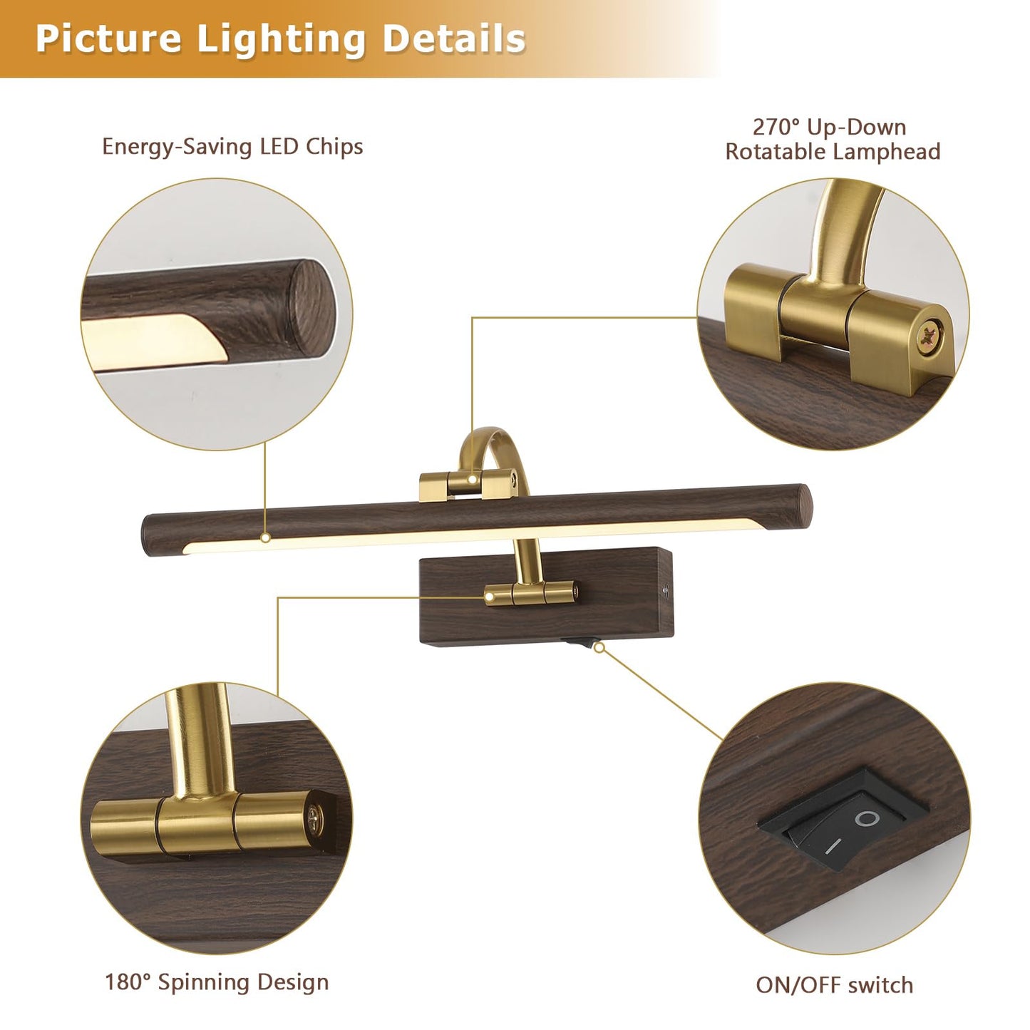 DESOOP Picture Lights for Wall Battery Operated, 3CCT Dimmable Gallery Light with Remote and Timer Wood Grain Finish Art Lighting for Paintings