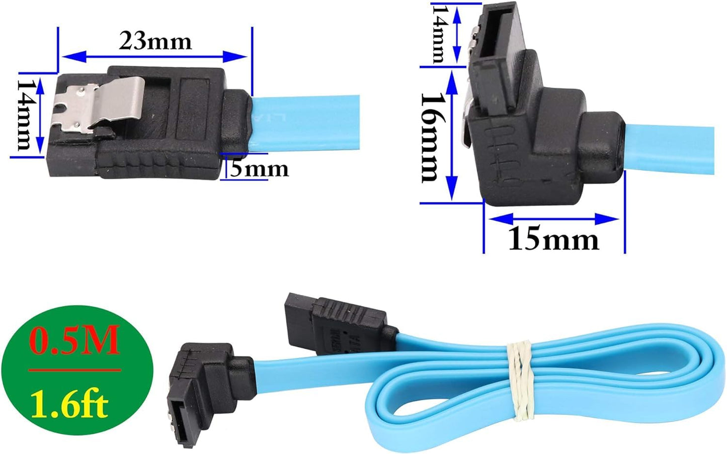 zdyCGTime SATA Cable III, 6Gbps 90 Degree Right Angle with Locking Latch 18 Inch 90-Degree to 180-Degree Plug for SATA HDD, SSD, CD Driver, CD Writer