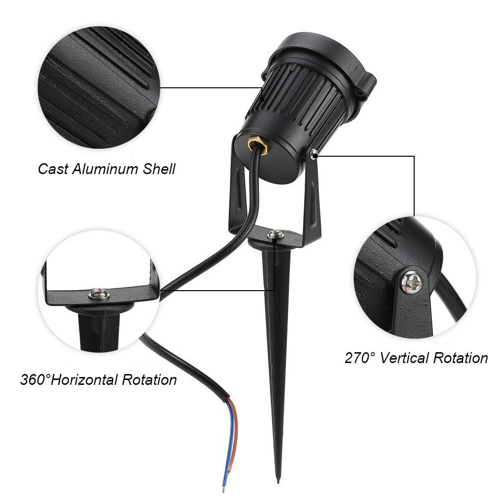 Youngine 12V Outdoor LED Lawn Light Lamps Landscape Spotlight 5W COB Garden Patio Wall Yard Path Decorative Lighting with Spiked Stand, Pack of 2