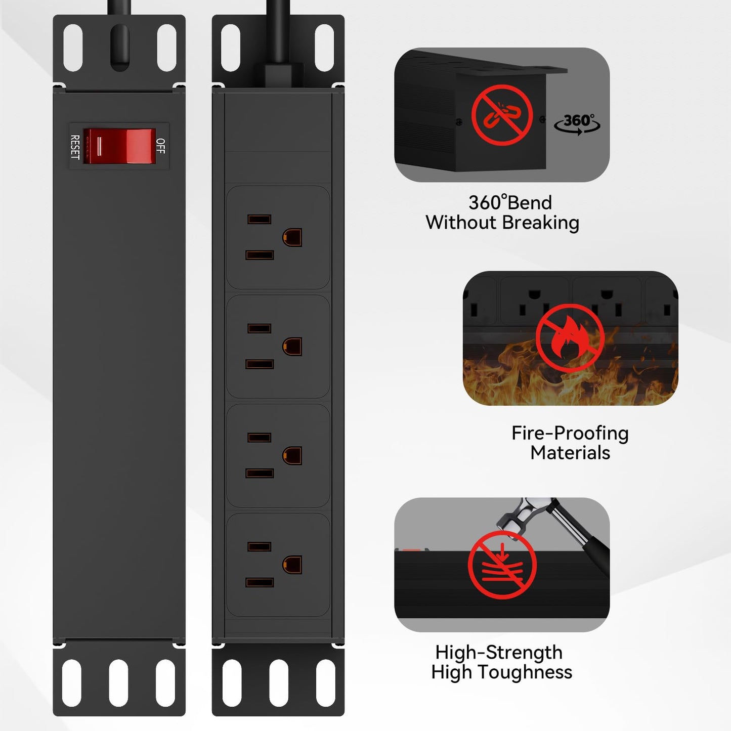 10 inch Rack PDU-1U (4 Rear Outlets),10" inch Rack Power Strip with Protection (125V/15A 6ft Cable),Rack Mount Power Distribution Unit for 10" Mini
