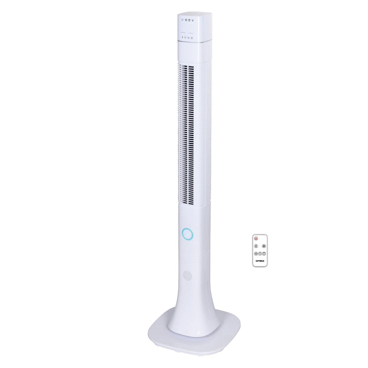 Optimus F-7585WH 48" Pedestal Tower Fan with Remote Control & LED, Bluetooth - White 48" Pedestal Tower Fan, White
