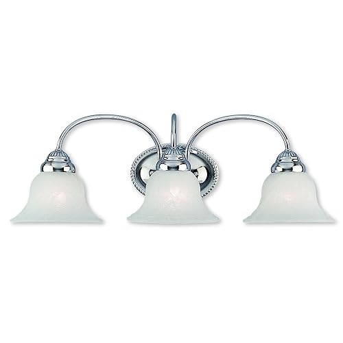Livex Lighting 1533-05 Edgemont 3 Light Wall Sconce Chrome with White Alabaster Glass, 23.5 x 8.75 x 8