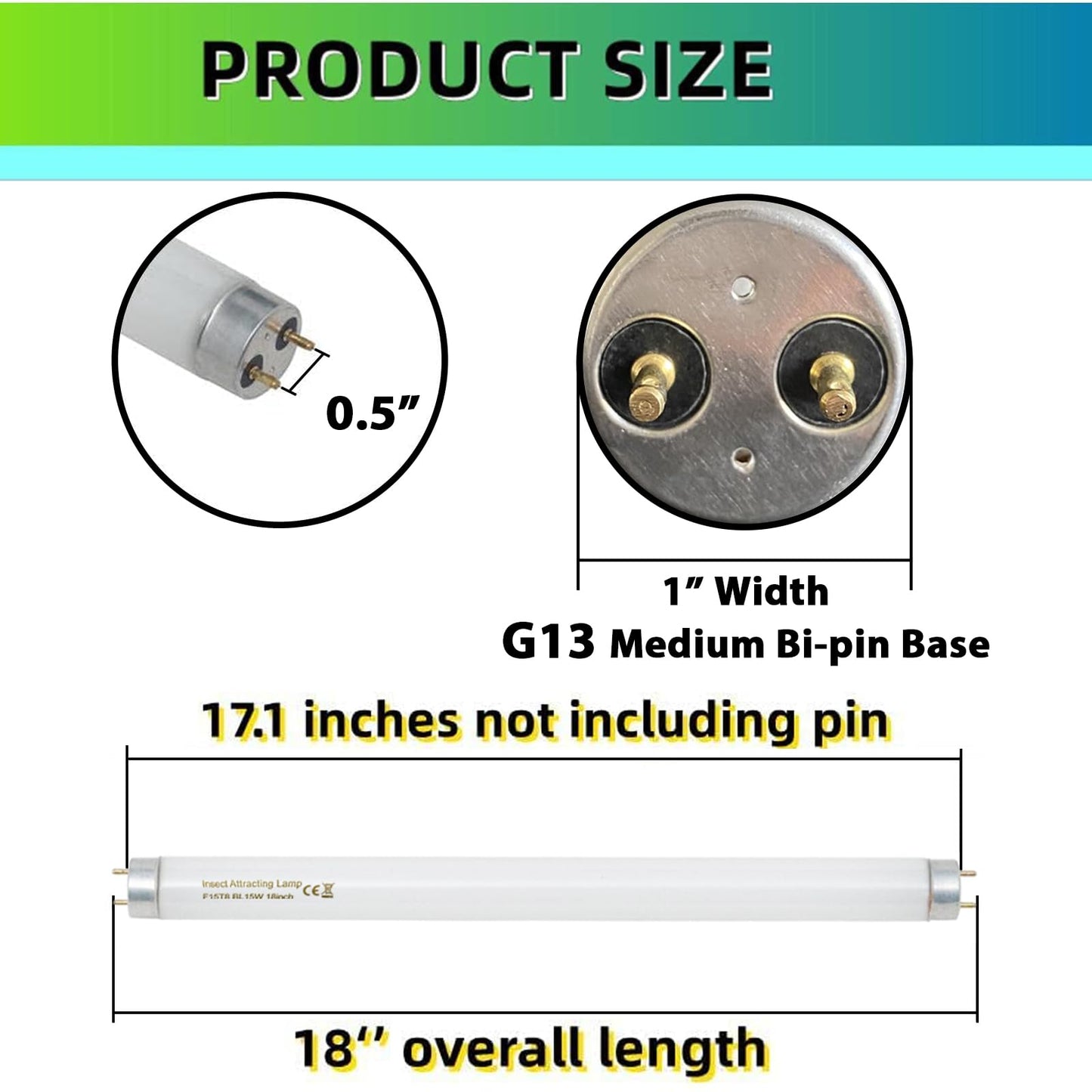 amgolibi 18 Inch 15 Watt Black Light Bulb F15T8/BL Replacement T8 Fluorescent Lamps for 30W Machine 350BL 365-nm Blue Light 6 Count