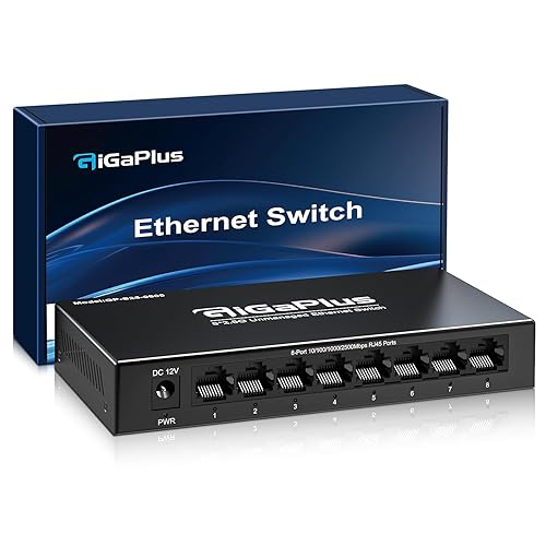 8 Port 2.5Gb Unmanaged Ethernet Switch with 8* 2.5G Base-T Ports. GiGaPlus 2.5Gbps Network Switch for 2.5Gbps NAS/PC, WiFi6 Router, Wireless AP