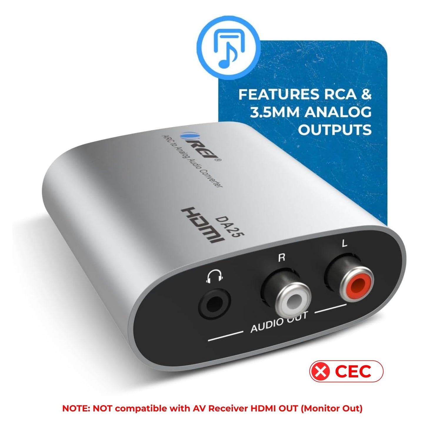 OREI HDMI eARC & ARC Audio Extractor Converter - HDMI ARC to RCA L/R Converter with 3.5mm Jack - ARC/eARC Audio Converter for Speaker, Headphone, Home