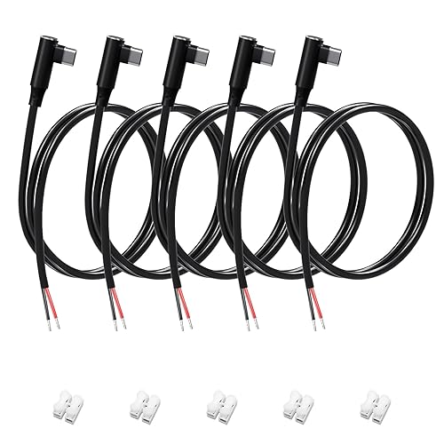 Vovucai USB C Pigtail - USB C to 2 Pin Bare Wire Open End Power Cable, 90 Degree Right Angle Type C Male Plug (1M/3FT, 22AWG 5V/3A) for DIY Repair
