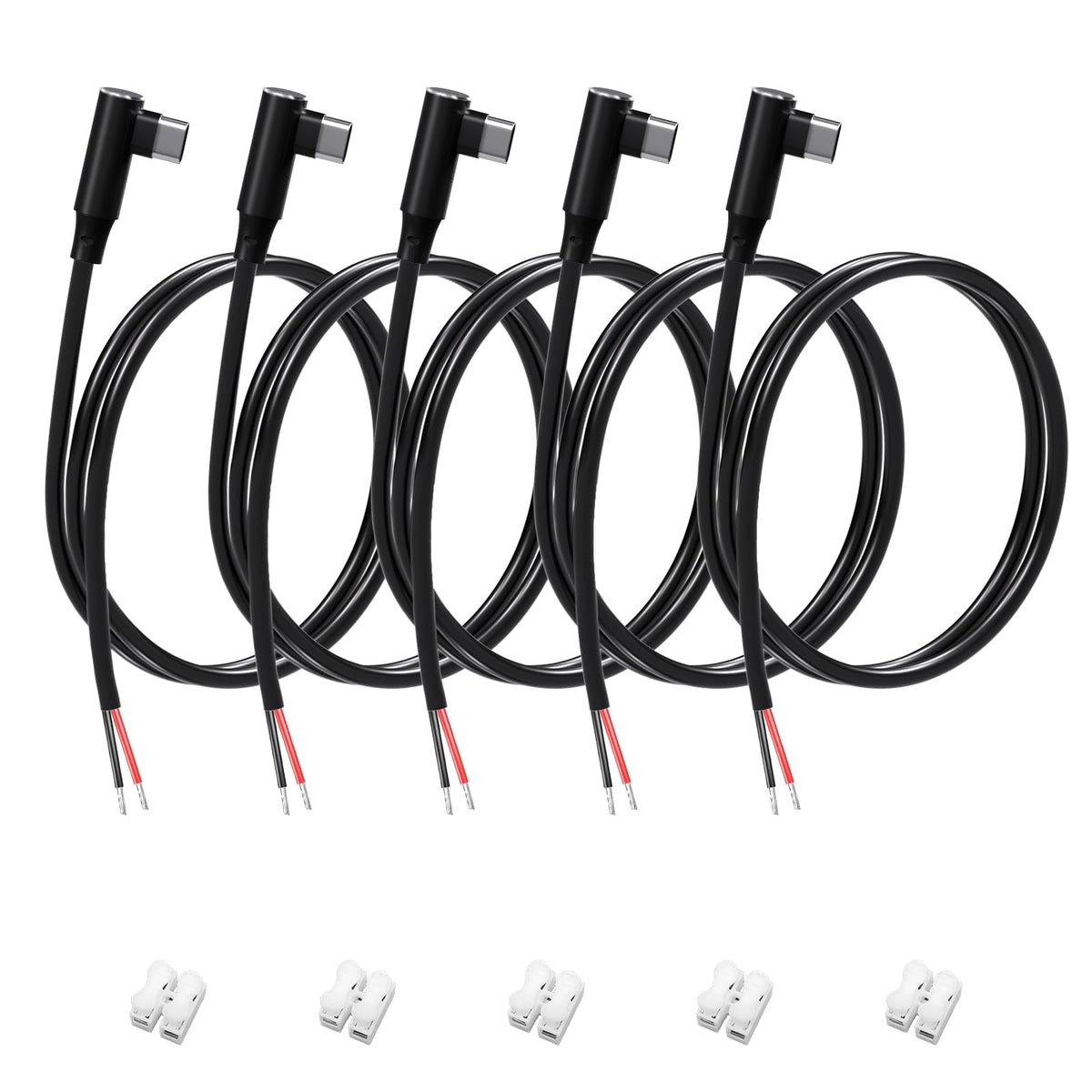 Vovucai USB C Pigtail - USB C to 2 Pin Bare Wire Open End Power Cable, 90 Degree Right Angle Type C Male Plug (1M/3FT, 22AWG 5V/3A) for DIY Repair