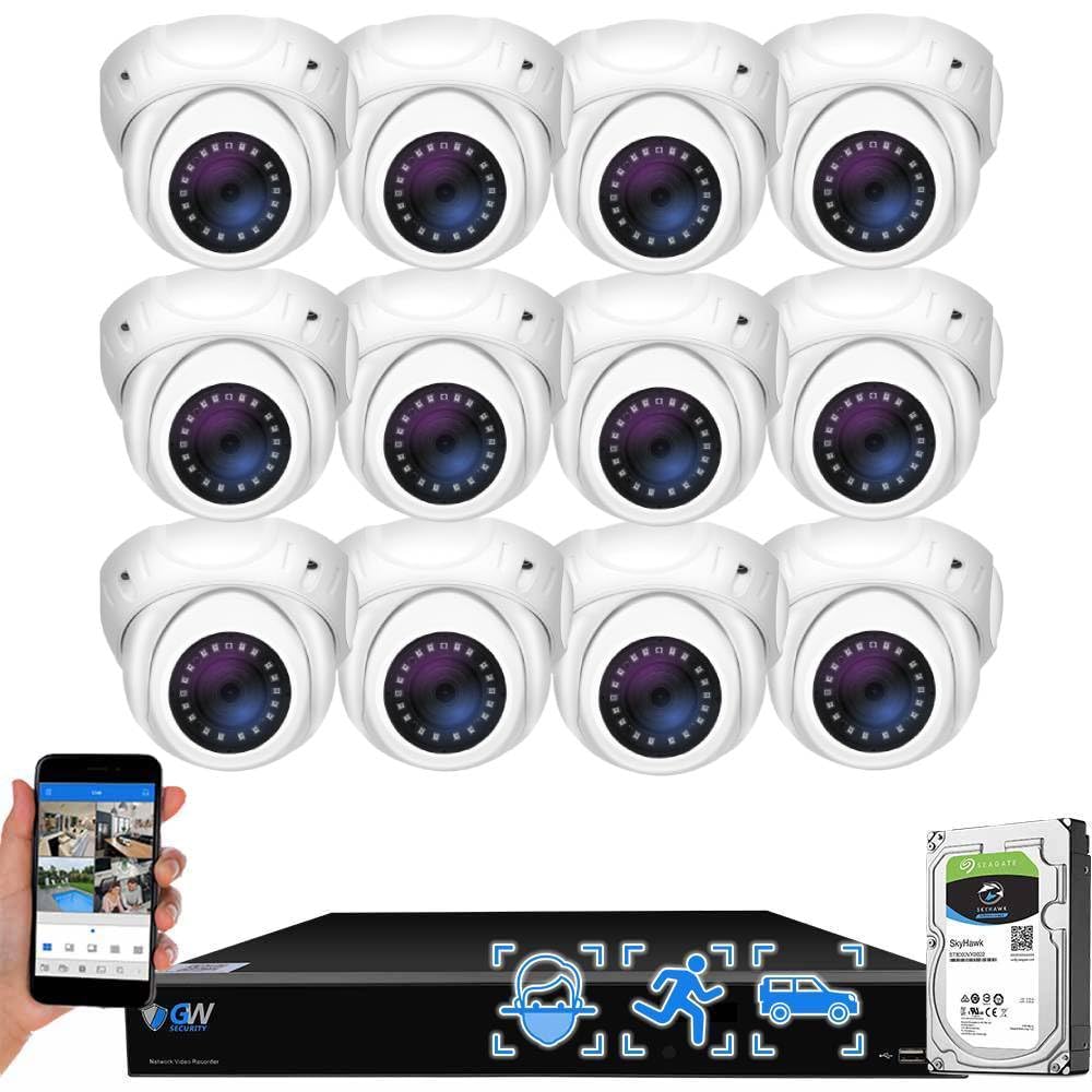 GW Security 16 Channel 4K NVR 5MP PoE IP Surveillance Security Camera System with 12 Super HD 1920P 30FPS Real-Time Waterproof Microphone PoE Security