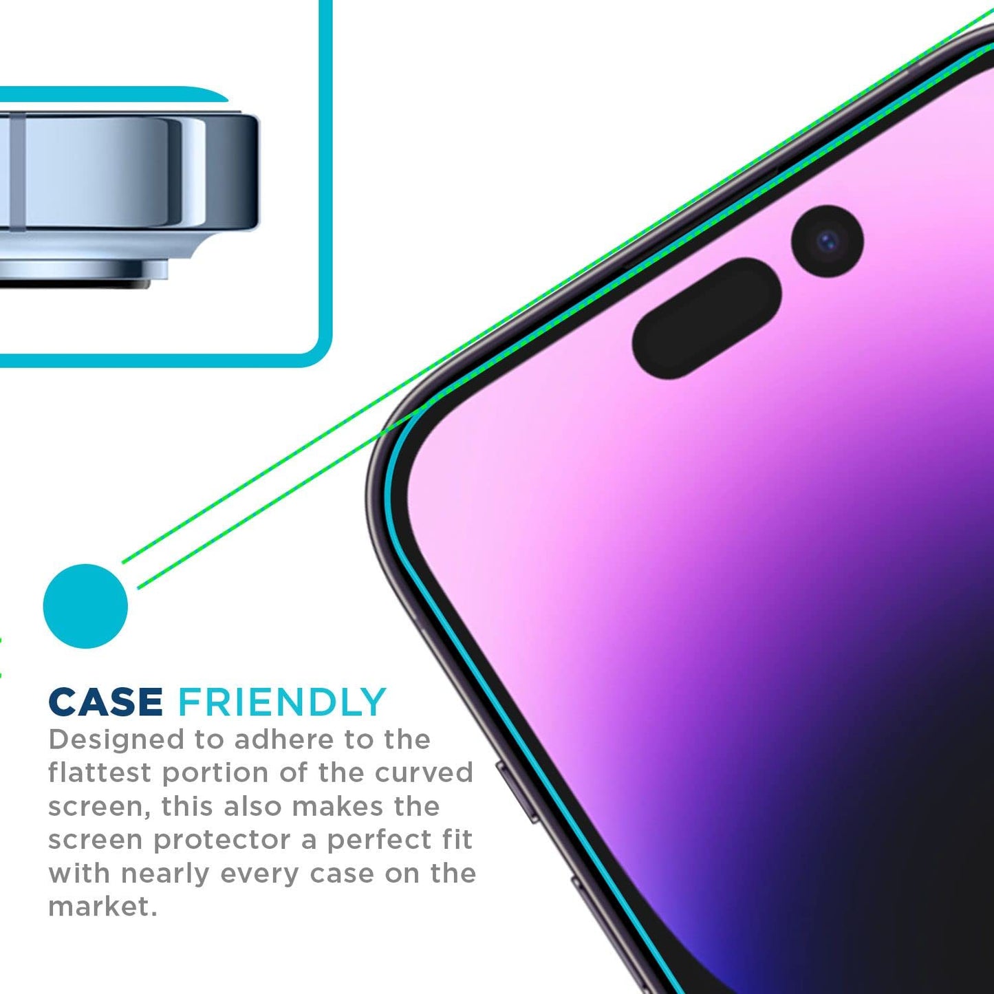 Tech Armor 3 Pack Screen Protector + 1 Camera Lens Protector for iPhone 14 Pro 6.1 inch - Ballistic Tempered Glass, Case Friendly, Dynamic Island