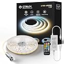 CtrlCV Tunable COB LED Strip Light Kit Dimmable 2700K-6500K Tape Light with IR Remote Adapter Flexible Rope LED Ribbon for Bedroom Home Lighting