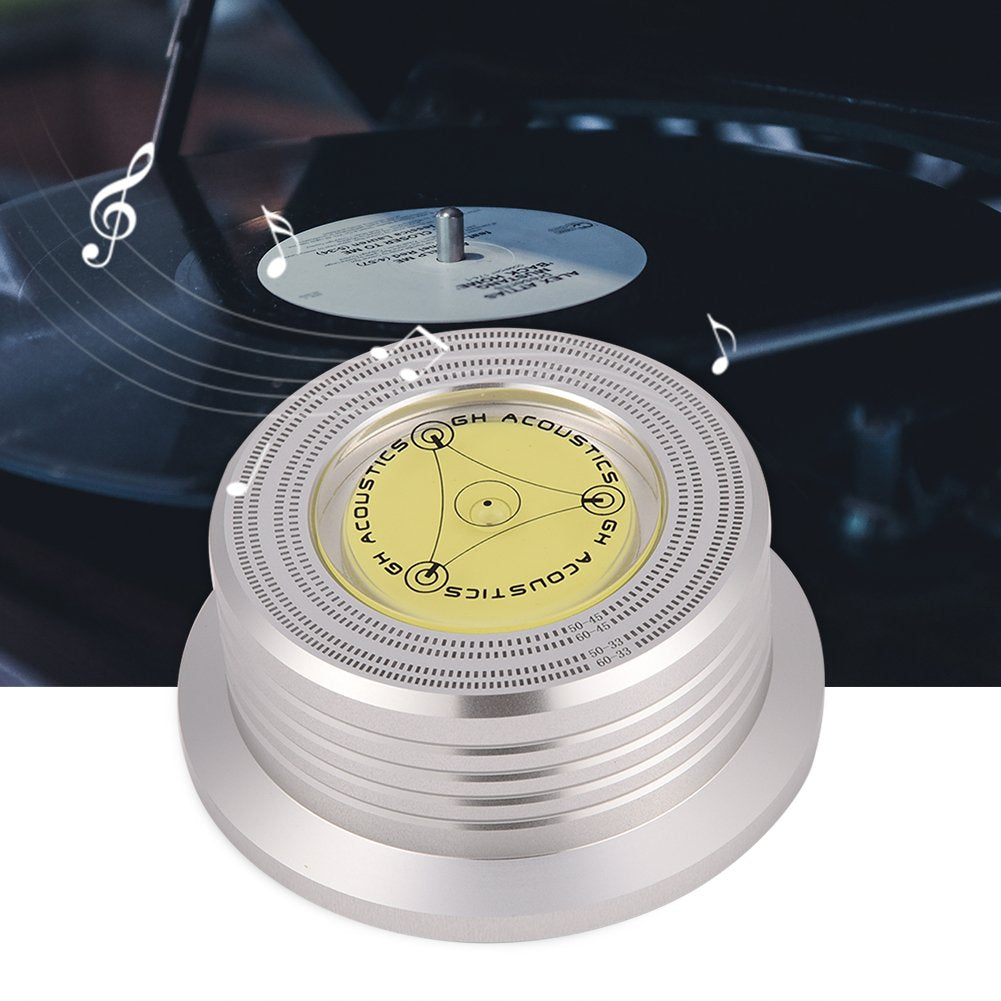 Record Stabilizer Turntable, 50/ 60Hz Bubble Speed Detection Turntable LP Disc Record Weight Stabilizer Clamp (Silver)
