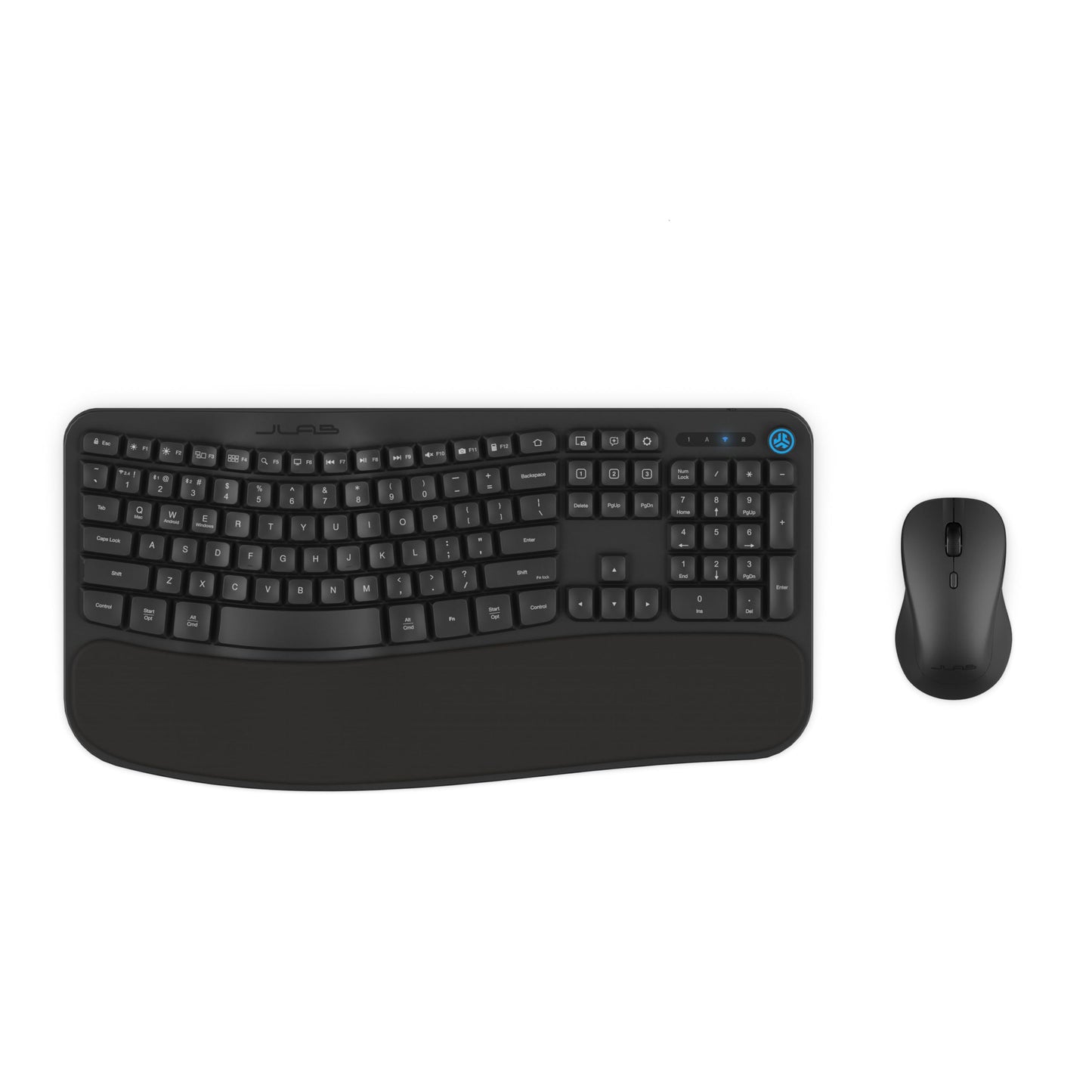 JLab Flow Keyboard & Ambidextrous Mouse Ergonomic Wireless Bundle, Bluetooth or USB-C Dongle, AI Integration, Smart Media Knob, Customize with the