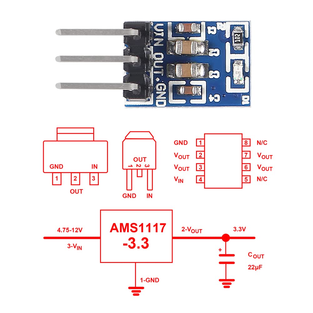 15Pcs 5V to 3.3V DC-DC Step Down Power Supply Buck Module AMS1117 3.3V 800MA Automatic Adjustable Boost Board Start Limit Voltage