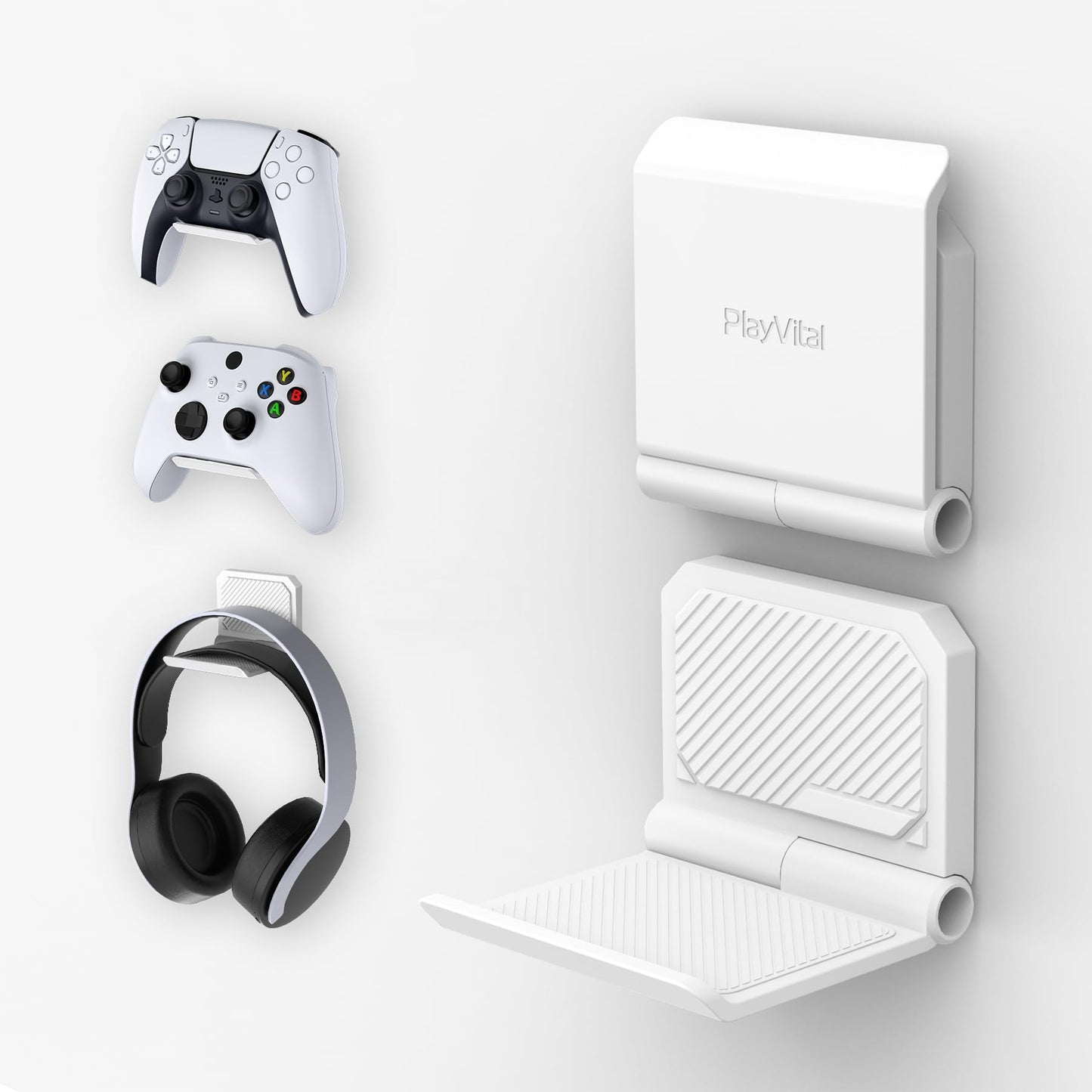 PlayVital FOLD Controller Holder Wall for ps5 ps4 Xbox Switch 2 Pro Headset, 2 Pack Universal Storage Organizer Gaming Controller Stand Headphone