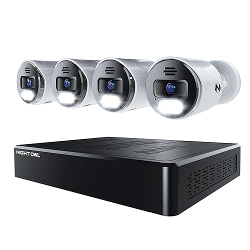 Night Owl Power Over Ethernet 12 Channel NVR Video Home Security Camera System with (4) Wired IP 4K HD Indoor/Outdoor Deterrence Cameras and 2TB Hard