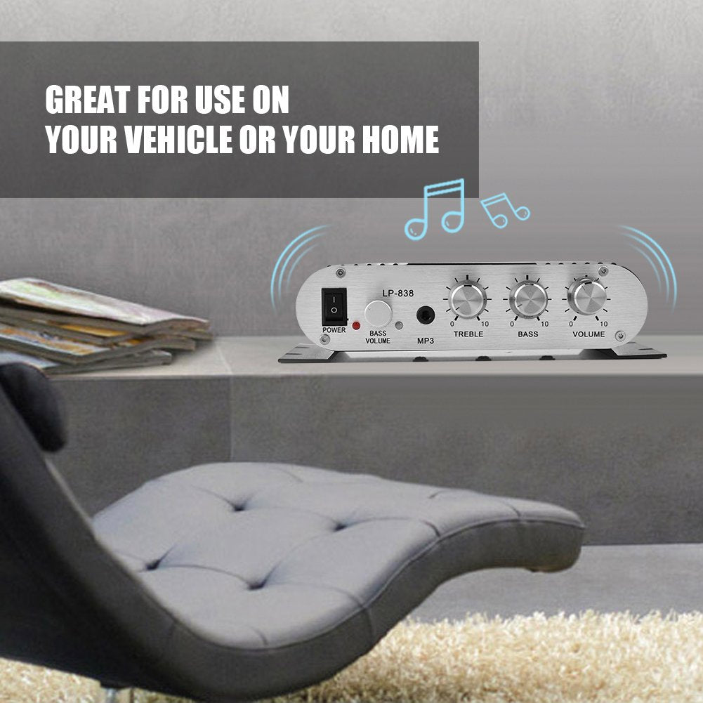 Yoidesu Mini HiFi Audio Power Amplifier, 15W x 2 RMS, 2.1CH, Low Distortion, Aluminum Alloy, 3.5mm Input, Supports Mobile Phones, DVD Players