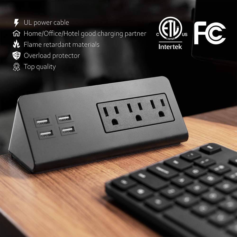 Emerising 2-Pack Desk Edge Mount Power Strips with 4 USB Ports & 3 AC Power Outlets for Home and Office Desktop Charging Bucket, 1250Joules Surge