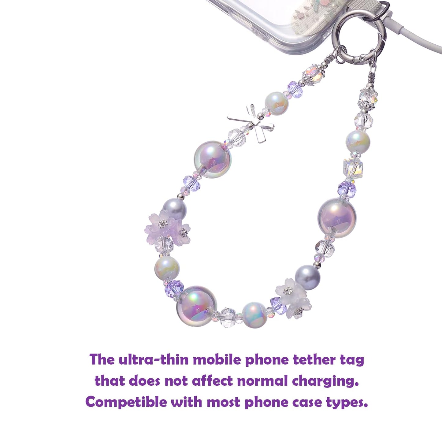 NUANJUYU Handmade Flower & Butterfly Phone Wrist Strap Lanyard - Detachable Anti-Drop Strap with 2 Tether Tabs & Mini Cord - Sparkling Rhinestone