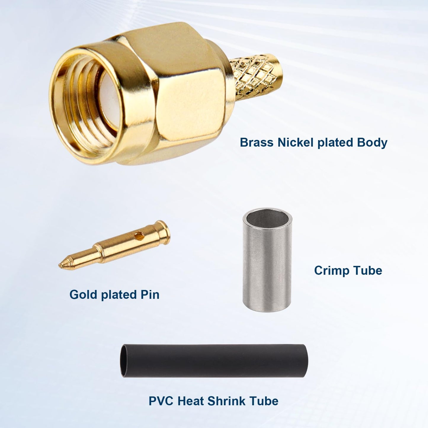 XRDS -RF SMA Crimp Connectors 10PCS, SMA Male Crimp Solder Attachment Connector for RG316 RG174 RG188 RG188A LMR100 Coax Cable