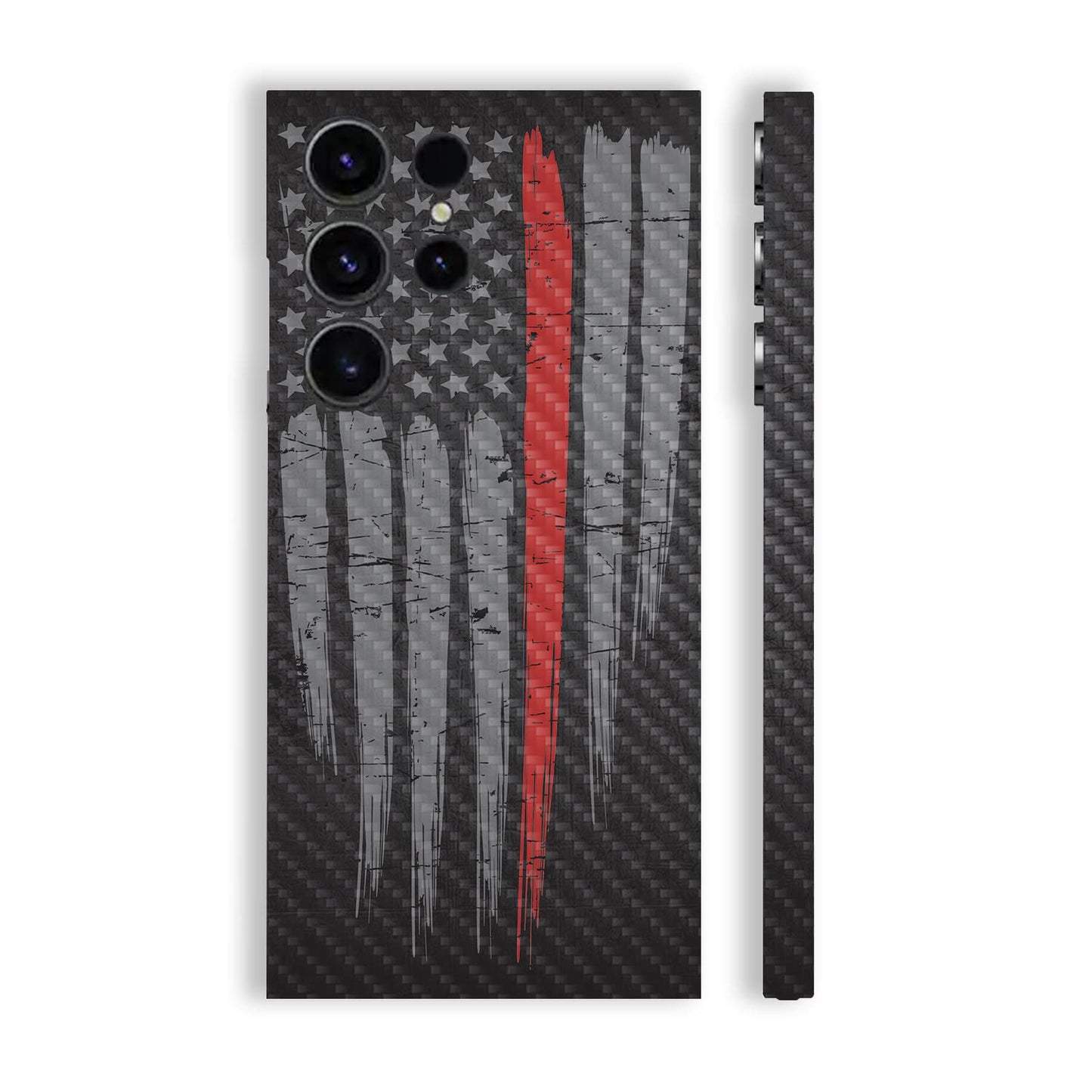 MightySkins Carbon Fiber Skin Compatible with Samsung Galaxy S23 Ultra Full Wrap - Thin Red Line | Protective, Durable Textured Carbon Fiber Finish…