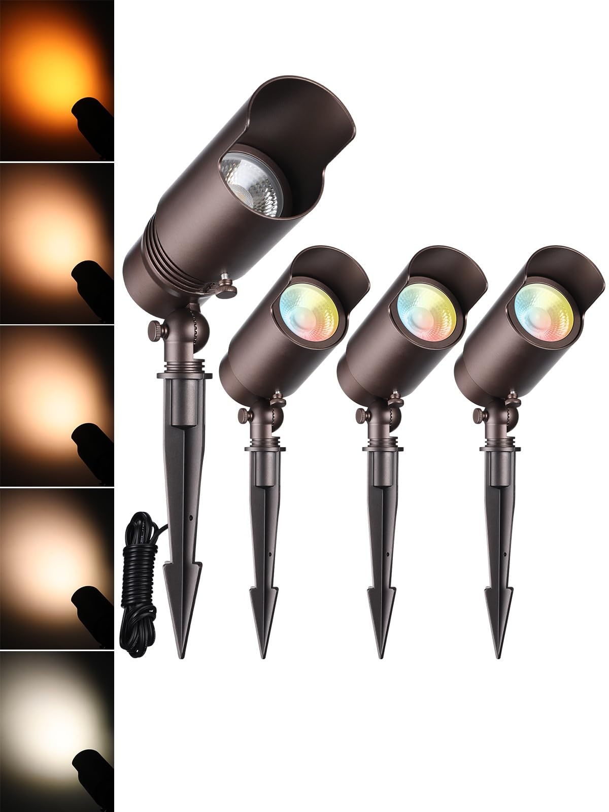 LEONLITE 5CCT Low Voltage LED Landscape Spotlight, 7W LED Spot Lights Outdoor for Garden Yard, Adjustable Beam Angle, 12-24V AC/DC, Aluminum, IP65
