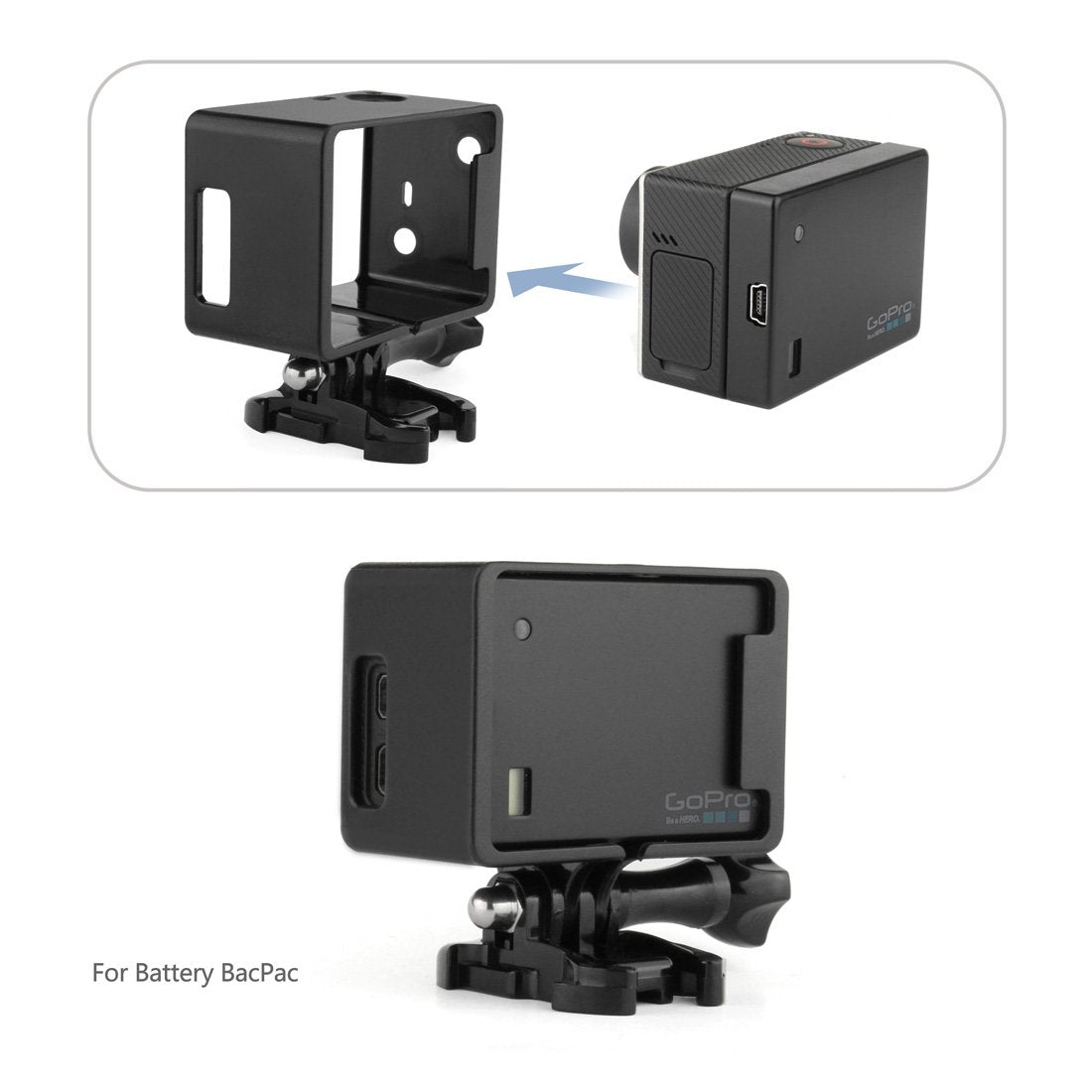 SOONSUN Extended Frame Mount Housing Case for GoPro Hero 4/3+/3 - Compatible with LCD BacPac & Battery Extension - Includes Mounting Buckle & Thumb