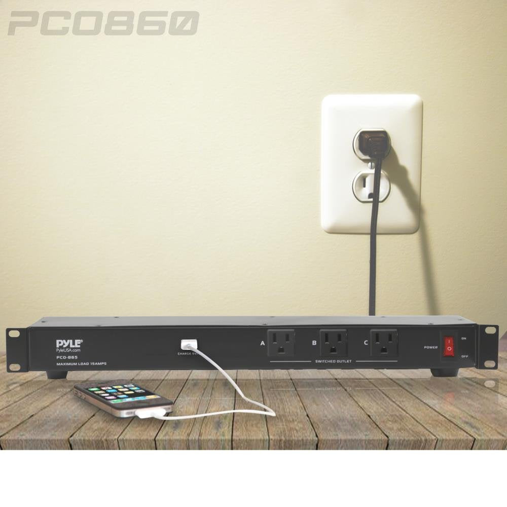Pyle 19 Outlet 1U 19" Rackmount PDU Power Distribution Supply Center Conditioner Strip Unit Surge Protector 15 Amp Circuit Breaker USB Multi Device