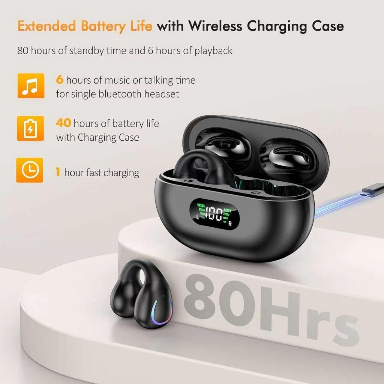 Open Ear Bone Conduction Headphones Bluetooth 6.1 Wireless Clip On Earbuds