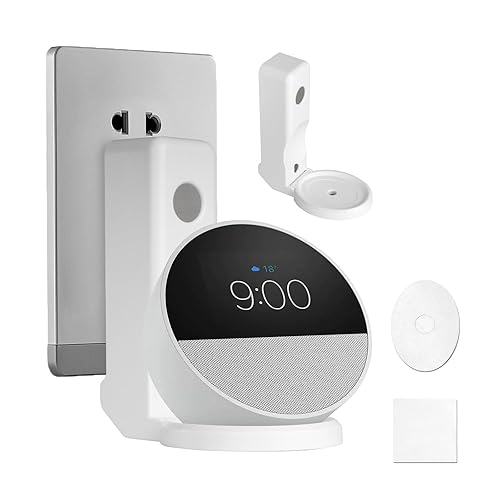 Ditimlci Wall Mount Stand for Echo Spot, Cable Hidden Holder, No Screws & No-Drill Installation - Wall Mounted Organizer, Space-Saving Wall Mount